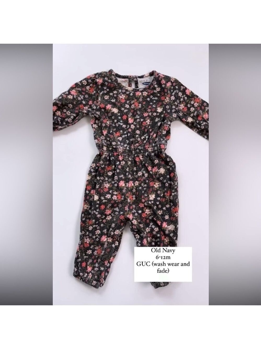 🩵4/$20 Old Navy Black and Pink Floral Jumpsuit
